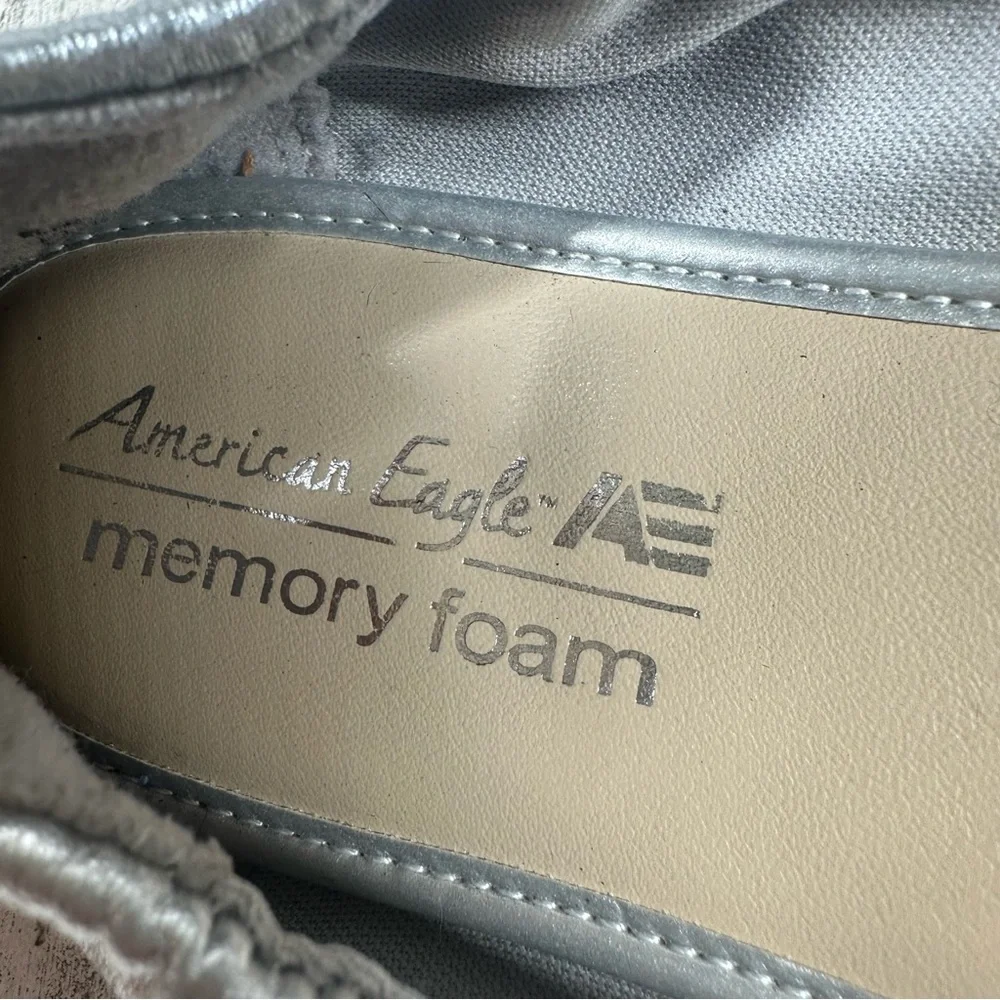 American Eagle Ballet Flats Silver Shoes Youth Girls‎ Memory Foam #900